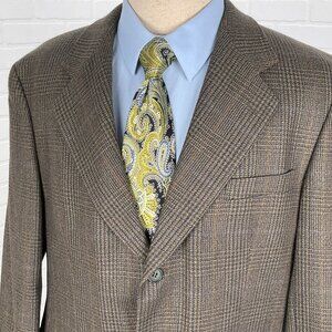 Gian Franco Ruffini Blazer‎ Men 42S Brown Orange Windowpane Plaid Lambswool VTG